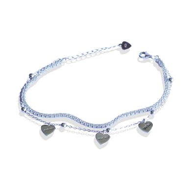 Love Üçlü Kalpli Zirkon Taşlı Gümüş Bileklik