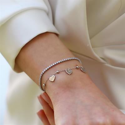 Love Üçlü Kalpli Zirkon Taşlı Gümüş Bileklik