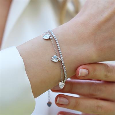 Love Üçlü Kalpli Zirkon Taşlı Gümüş Bileklik