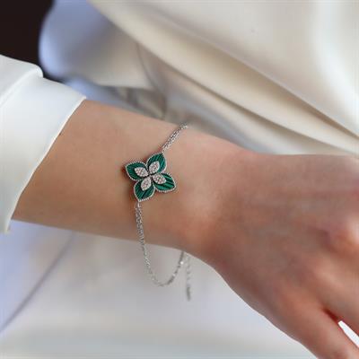 Malahit Taşlı Alhmbra Gümüş Bileklik