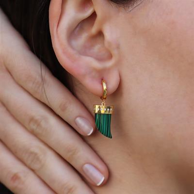 Malahit Taşlı Fildişi Gold Gümüş Küpe