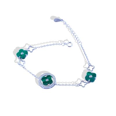 Malahit Taşlı Yonca Gümüş Bileklik