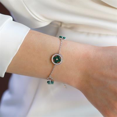 Malahit Taşlı Yonca Gümüş Bileklik
