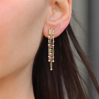 Malahit Taşlı Zincir Trend Gold Gümüş Küpe