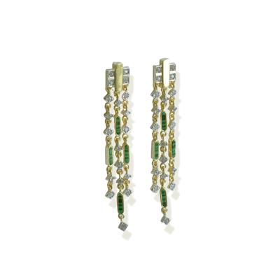 Malahit Taşlı Zincir Trend Gold Gümüş Küpe