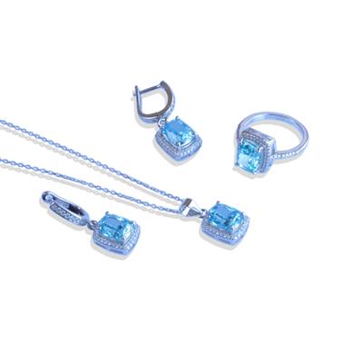 Mavi Icecut Taşlı Gümüş Set