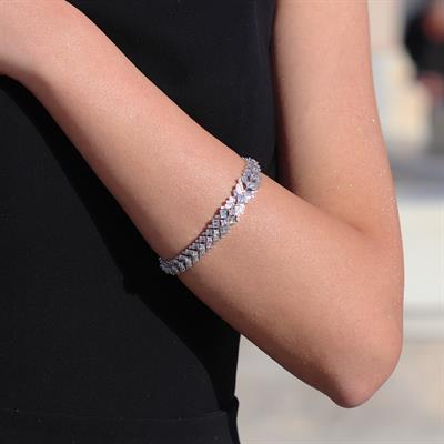 Mekik Işıltı Taşlı Gümüş Bileklik