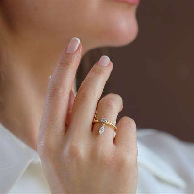 Mekik Taşlı Gold Gümüş Yüzük