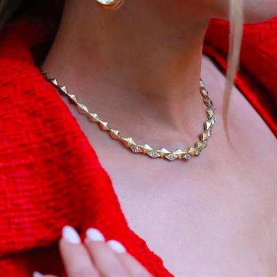 Mekik Taşlı Gold Trend Gümüş Kolye