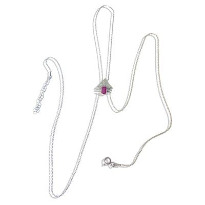 Mekik Üçgen Pembe Taşlı Gümüş Şahmeran