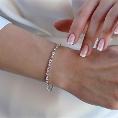 Mekik Zirkon Taşlı Gümüş Bileklik