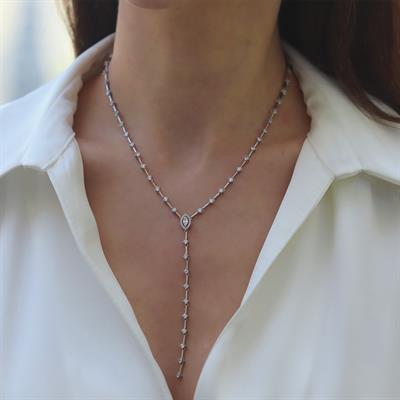 Mekik Zirkon Taşlı Gümüş Y Kolye