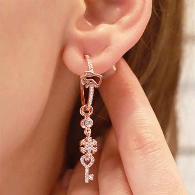 Melek Figürlü Rose Gold Kaplama Gümüş Charm Küpe