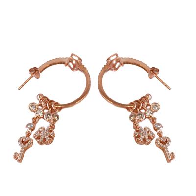 Melek Figürlü Rose Gold Kaplama Gümüş Charm Küpe