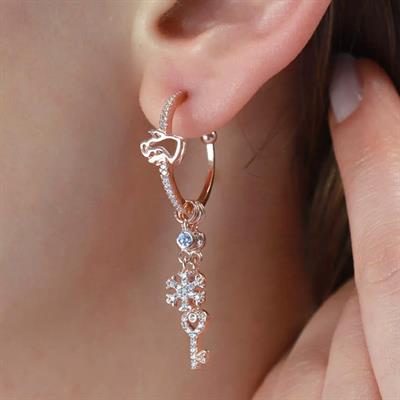 Melek Figürlü Rose Gold Kaplama Gümüş Charm Küpe