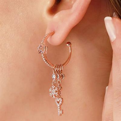 Melek Figürlü Rose Gold Kaplama Gümüş Charm Küpe