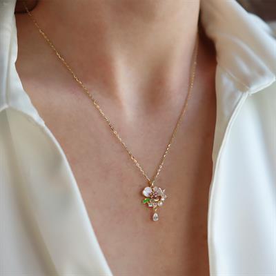 Menekşe Çiçeği İncili Gümüş Kolye