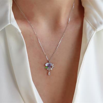 Menekşe Çiçeği İncili Gümüş Kolye