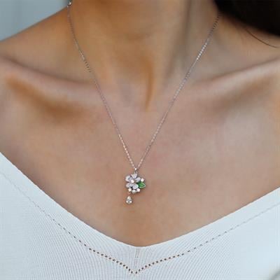 Menekşe Çiçeği Taşlı Gümüş Kolye