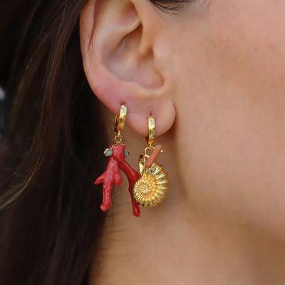 Mercan Deniz Kabuğu Gold Gümüş Küpe