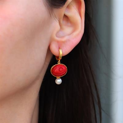 Mercan Göz İnci Gold Gümüş Küpe