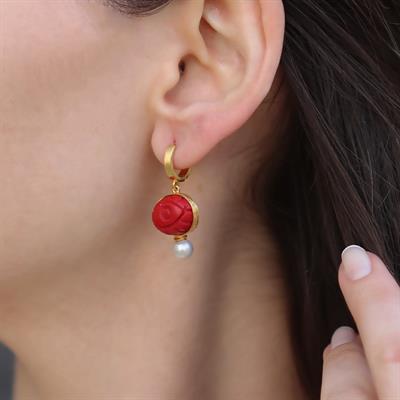 Mercan Göz İnci Gold Gümüş Küpe