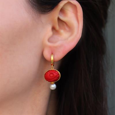 Mercan Göz İnci Gold Gümüş Küpe