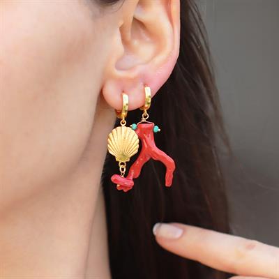 Mercan İstiridye Gold Gümüş Küpe