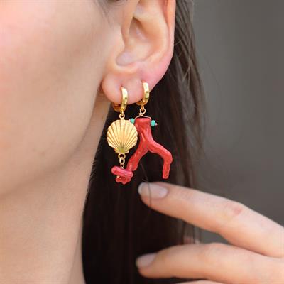 Mercan İstiridye Gold Gümüş Küpe