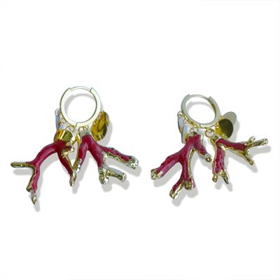 Mercan Modeli Pul Gold Gümüş Küpe