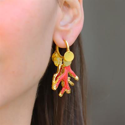 Mercan Modeli Pul Gold Gümüş Küpe