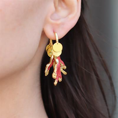 Mercan Modeli Pul Gold Gümüş Küpe