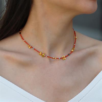 Mercan Taşlı Gold Doğaltaş Gümüş Kolye