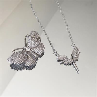 Mikail Meleği Taşlı Çelik Kolye Broş Set