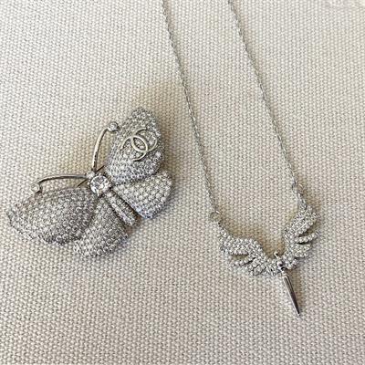 Mikail Meleği Taşlı Çelik Kolye Broş Set