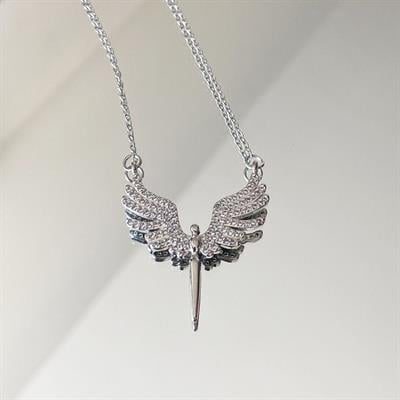 Mikail Meleği Taşlı Çelik Kolye Broş Set