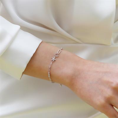 Mini Çiçek Zirkon Taşlı Gümüş Bileklik