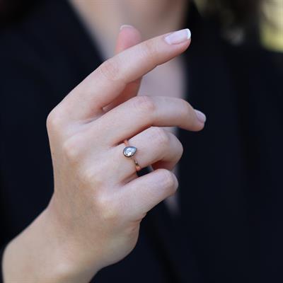 Mini Damla Elmas Montür Rose Gold Gümüş Yüzük