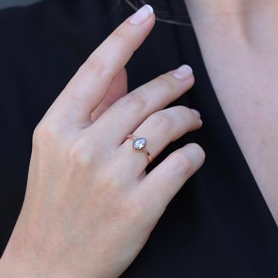 Mini Damla Elmas Montür Rose Gold Gümüş Yüzük