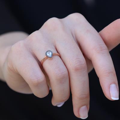 Mini Damla Elmas Montür Rose Gold Gümüş Yüzük
