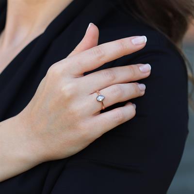 Mini Damla Elmas Montür Rose Gold Gümüş Yüzük