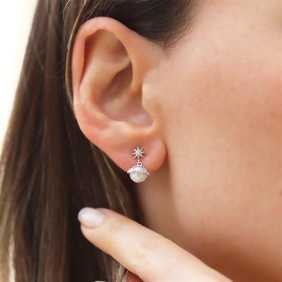 Mini İncili Kutup Yıldızı Gümüş Küpe