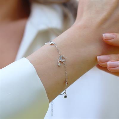 Mini Kalpli Taşlı Gümüş Bileklik