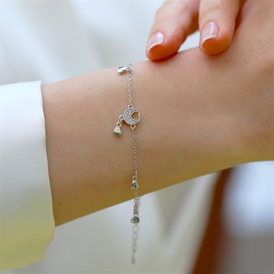 Mini Kalpli Taşlı Gümüş Bileklik