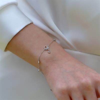 Mini Kalpli Taşlı Gümüş Bileklik