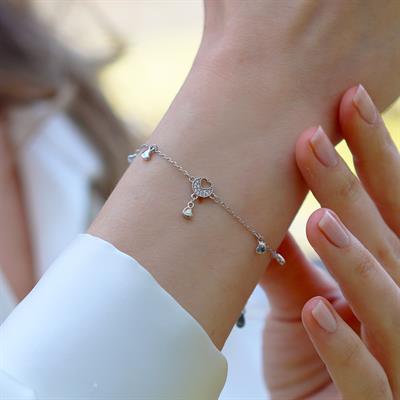 Mini Kalpli Taşlı Gümüş Bileklik