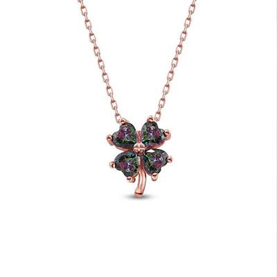 Mistik Topaz Taşlı Mini Yonca Figürlü Rose Gold Kaplama Gümüş Kolye