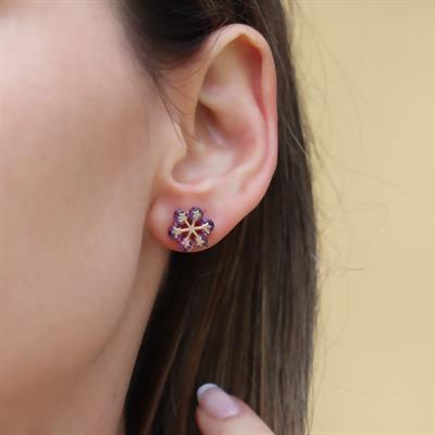 Mistik Topaz Taşlı Rose Gold Çiçek Gümüş Küpe