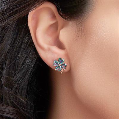 Mistik Topaz Taşlı Rose Gold Kaplama Yonca Gümüş Küpe