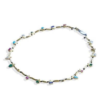 Mozaik Doğaltaşlı Gold Gümüş Kolye